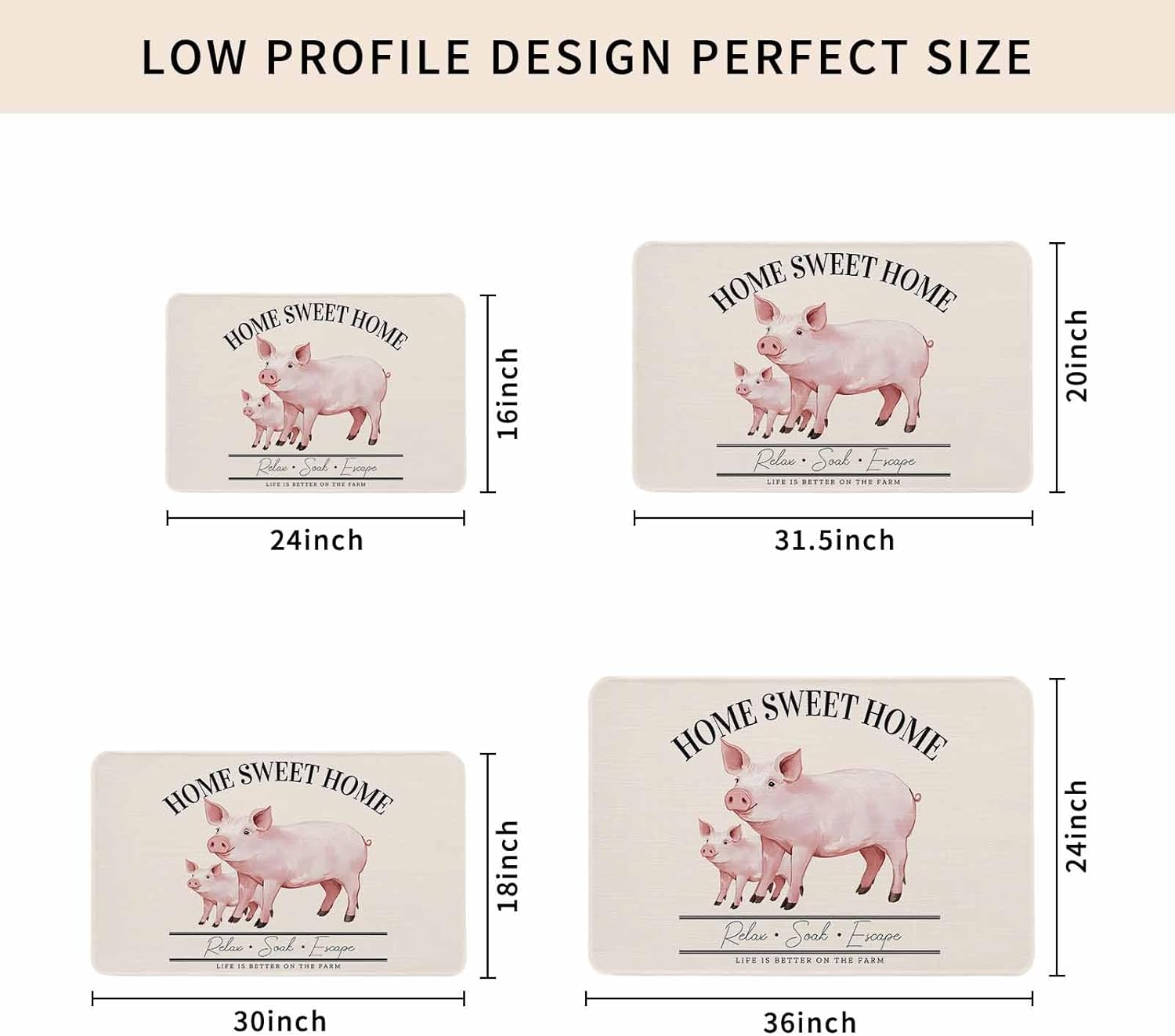 Door Mat Outside Farmhouse Pig Welcome Mats for Front Door, Farm Animal Non Slip Indoor Outdoor Doormat, Low-Profile Floor Door Mats for Muddy Wet Shoes-16X24in