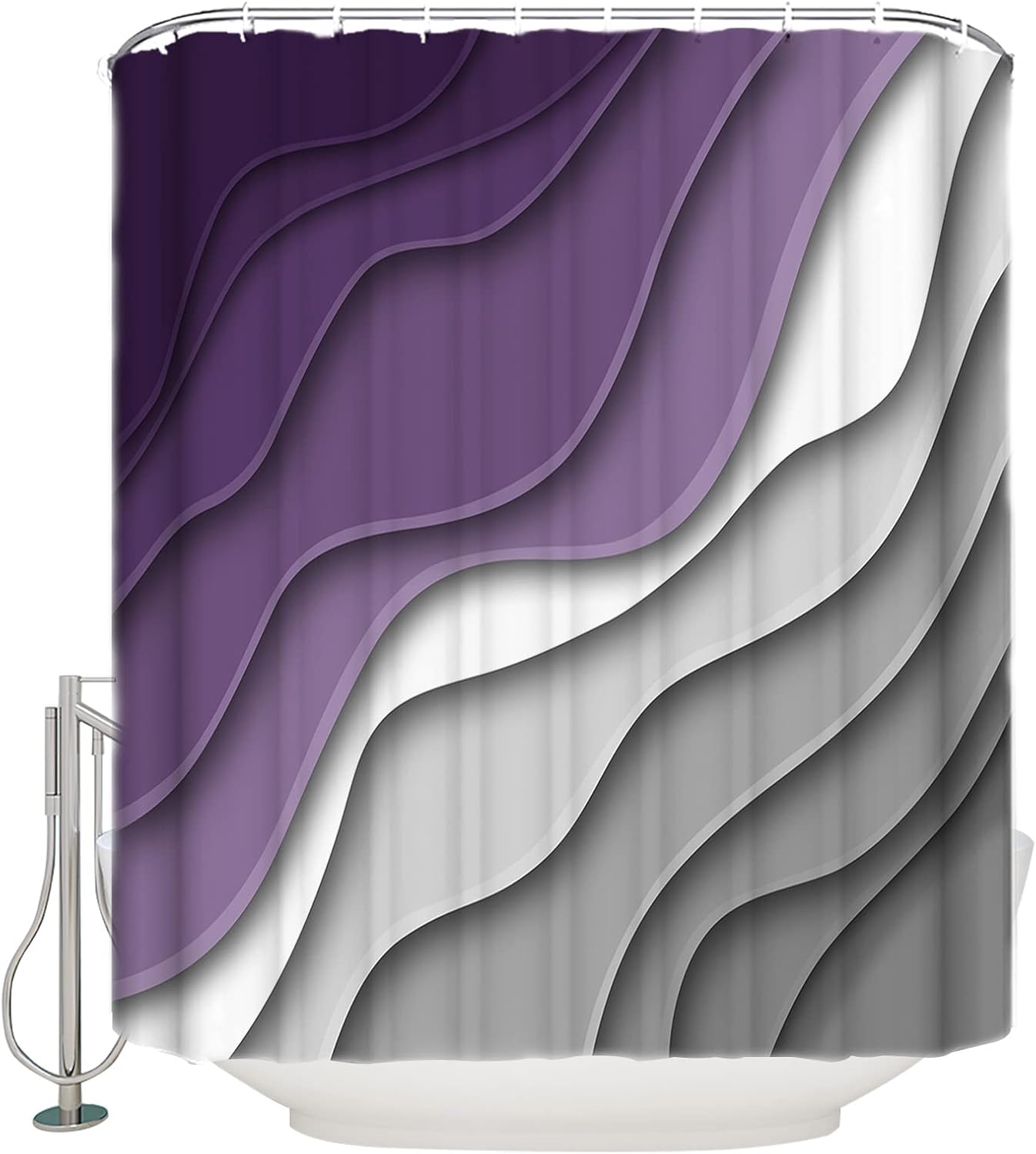 Purple Ombre Shower Curtain, Summer Ocean Beach Waves Shower Curtains for Bathroom and Bathtubs Decor,Abstract Modern Purple Grey Gradient Bath Curtain Fabric Shower Curtain Set with Hook 72x78 inch