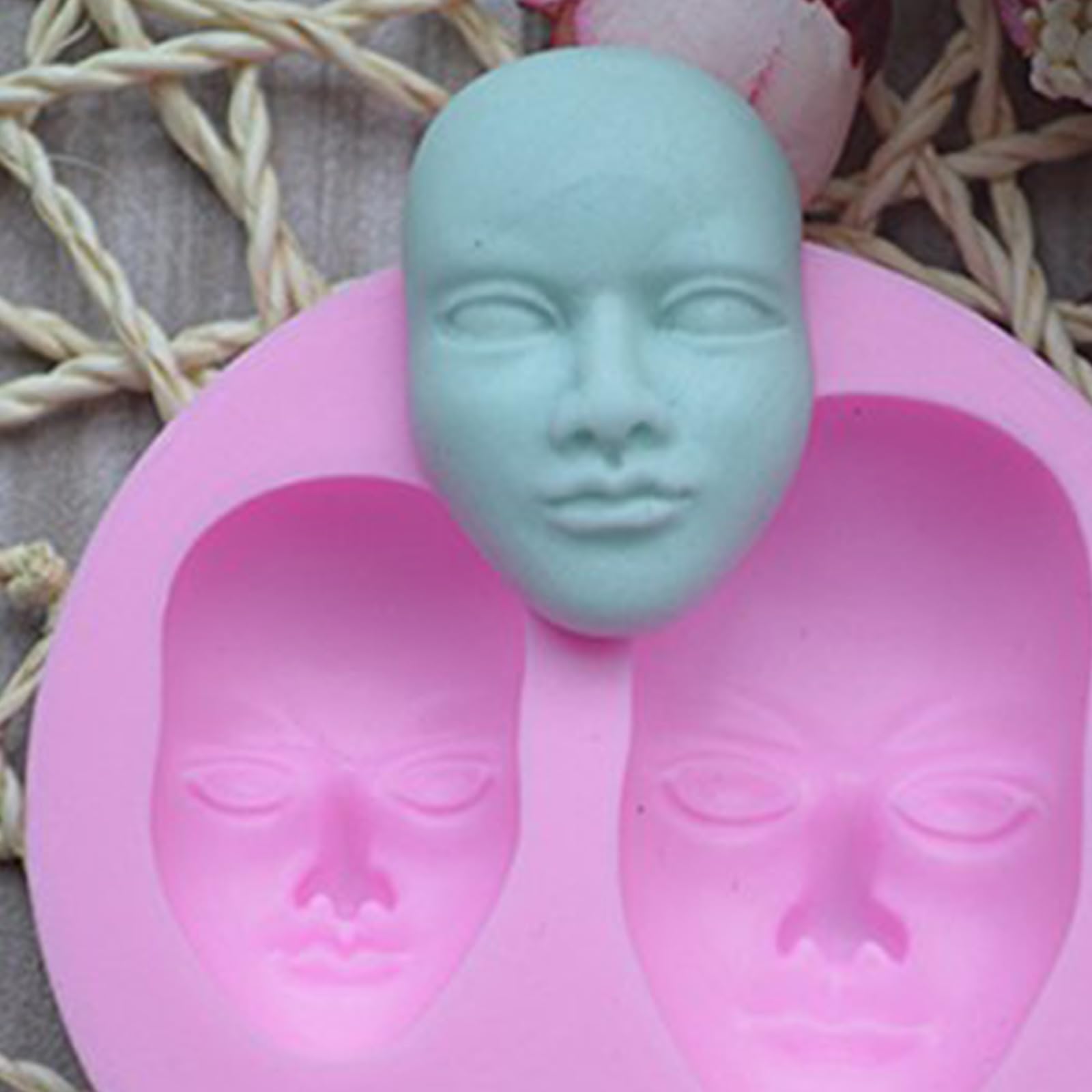 Human Face Silicone Fondant Mould Chocolate Clay Polymer Mold, Pink - Image 4