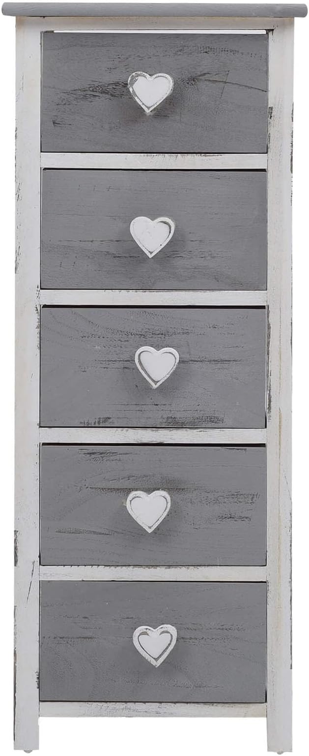Rebecca Mobili Chest of Drawers Bathroom 5 Drawers Paulownia Wood White Gray Shabby Bedroom Bathroom - 84 x 35 x 27 cm (H x W x D) - Art. RE4307