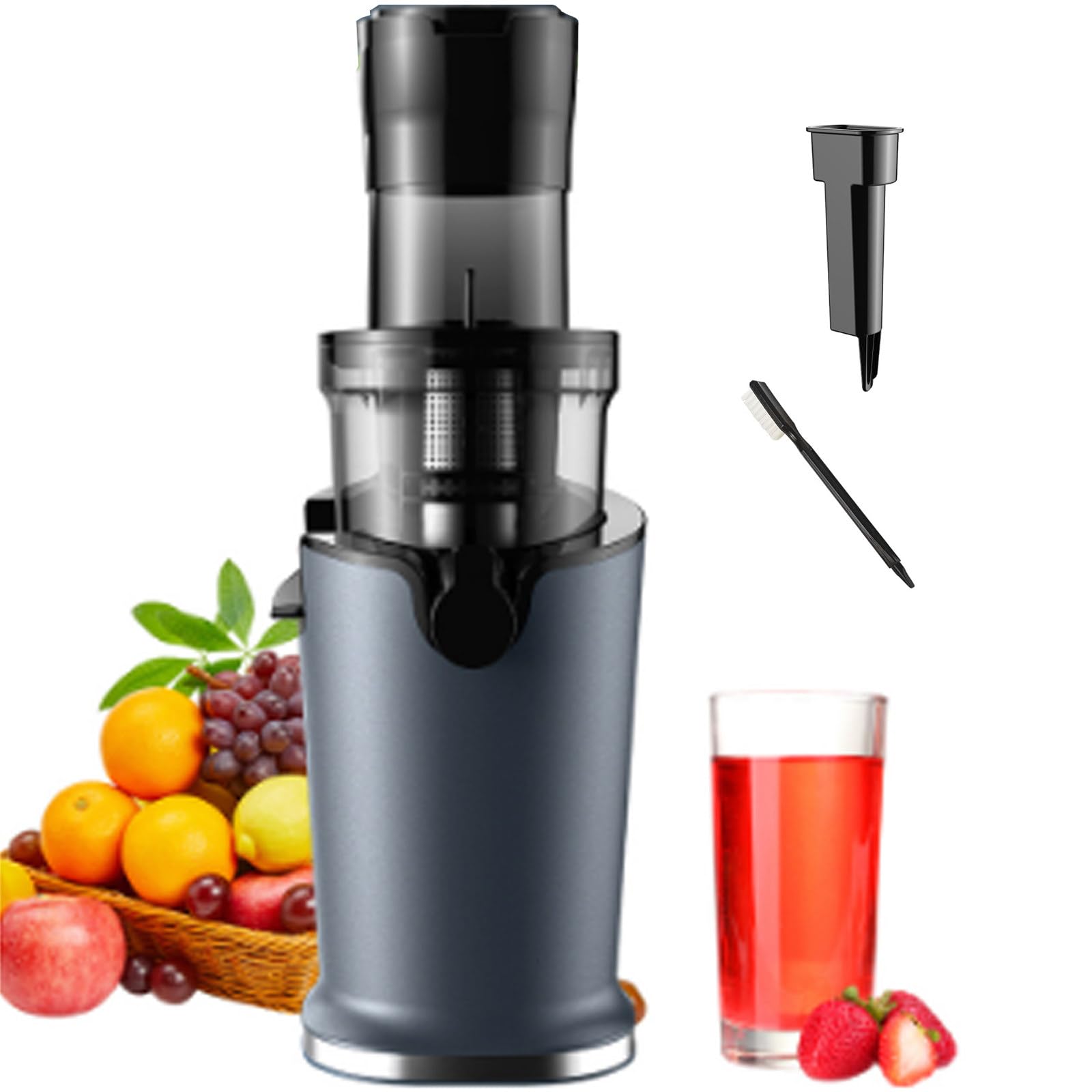 Estrattore di succo lento, potente estrattore di succo a masticazione da 200 W per frutta e verdura intere, succo fresco e sano, sorbetto, gelato, bocca larga da 78 mm, funzione inversa/spremitura a