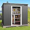 Gizoon 7.4'x5.3' Outdoor Storage Shed Metal Garden Shed with Sliding Lockable Doors, Versatile Tool Bike Shed with Transparent Panel Windows, Outdoor Storage Clearance for Backyard, Patio, Dark Gray