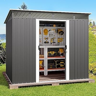 Gizoon 7.4'x5.3' Outdoor Storage Shed Metal Garden Shed with Sliding Lockable Doors, Versatile Tool Bike Shed with Transparent Panel Windows, Outdoor Storage Clearance for Backyard, Patio, Dark Gray