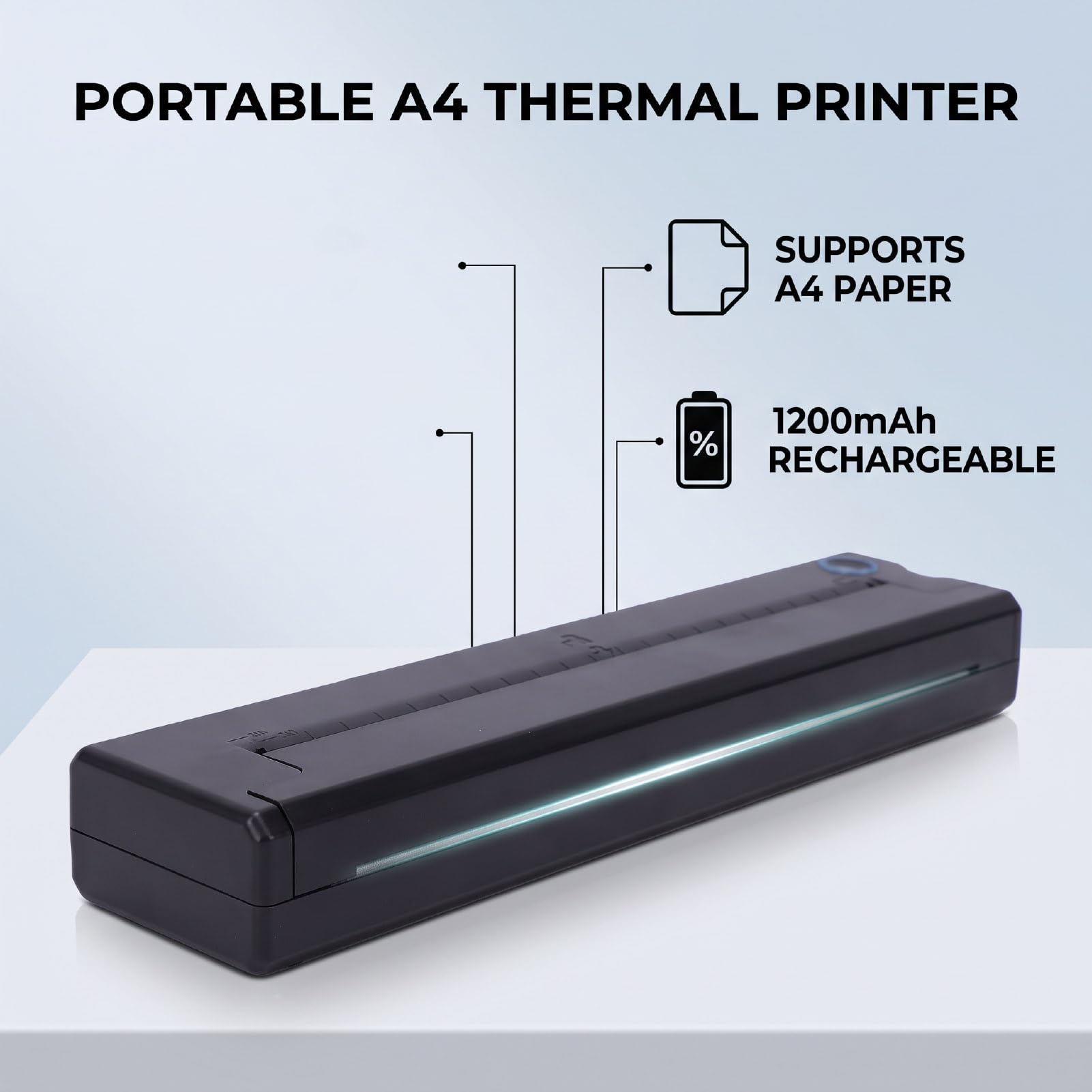 Imprimante thermique sans encre 203 Dpi, Bluetooth pour PC portable A4