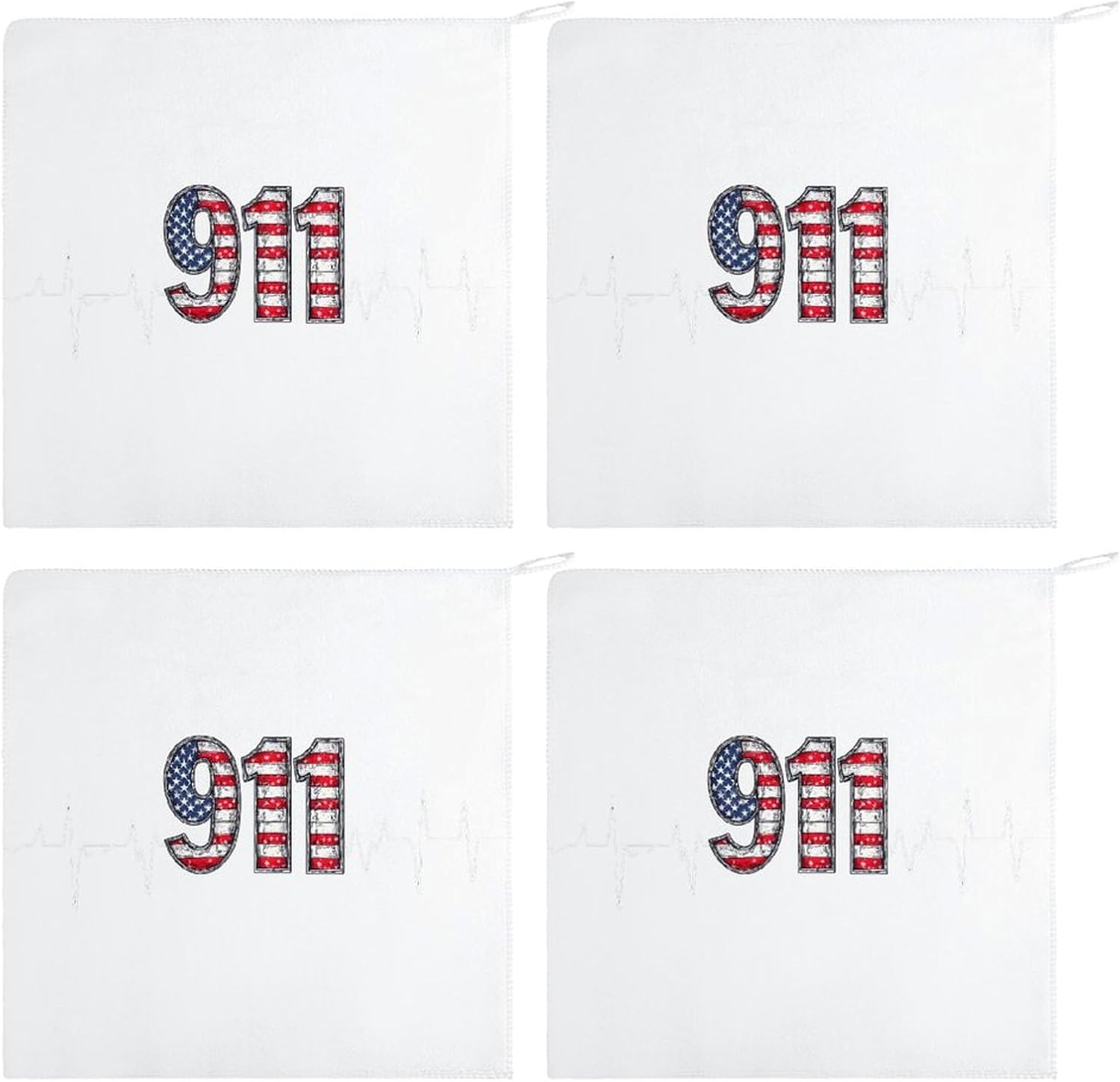 911 Vintage USA Flag Heartbeat EKG Towel Hand Towels Decorative Towel for Bathroom Kitchen Shower Gym 4PCS