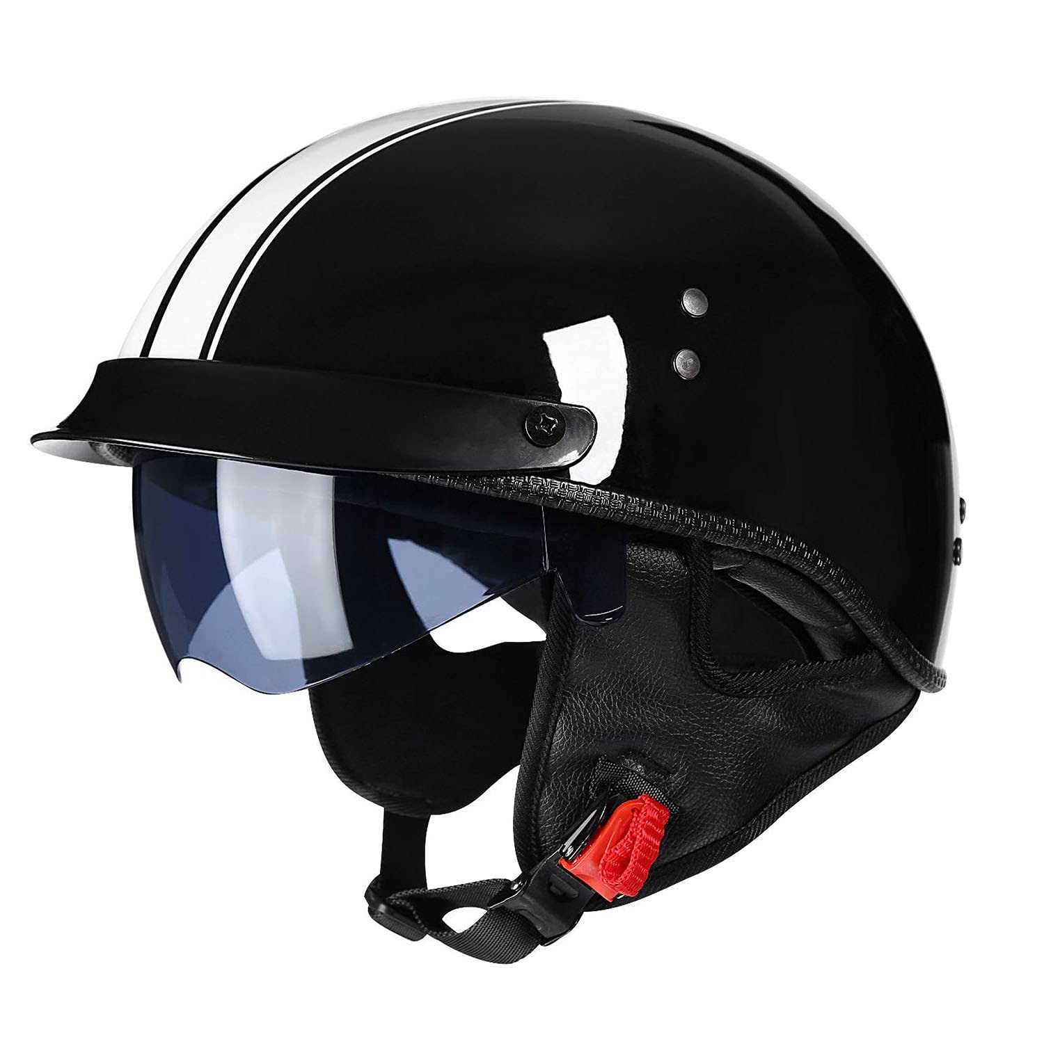 Vintage Mezzo Casco Omologato ECE 22-05 Casco Moto Jet con visiera per Moto da Moto Estiva per Scooter per Uomini e Donne C,XXL=63-64CM