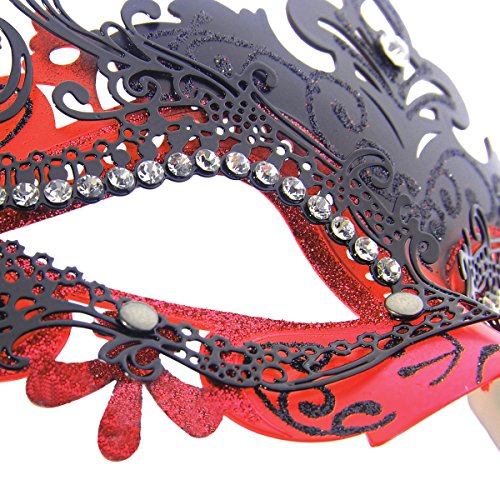 FunPa Máscara de baile de máscaras fashion veneziana festa baile baile metal máscara com bastão de s