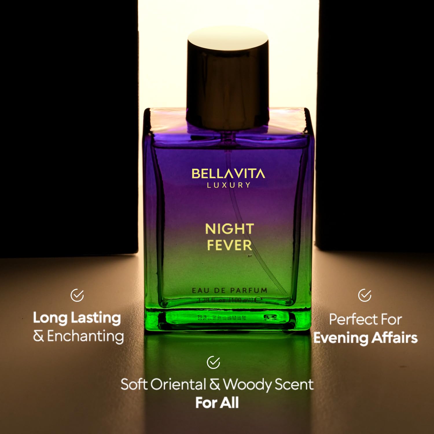 BELLAVITA Luxury NIGHT FEVER Perfume for Women and Men | Notes of Bergamot Mandarin, Peach, Musk & Vanilla | Long Lasting Eau De Parfum for Man and Woman | Fruity Premium Unisex Fragrance Scent - Image 3