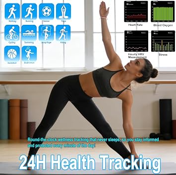 Women's Smart Bracelet Fitness Tracker - 5ATM Waterproof, 24/7 Heart Rate Blood Oxygen HRV Stress Tracker, 24H Sleep Monitor, Multi-Sport Modes, Free App for iOS & Android,The Best Gift (2 Bands)