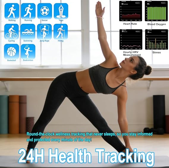 Women's Smart Bracelet Fitness Tracker - 5ATM Waterproof, 24/7 Heart Rate Blood Oxygen HRV Stress Tracker, 24H Sleep Monitor, Multi-Sport Modes, Free App for iOS & Android,The Best Gift (2 Bands)