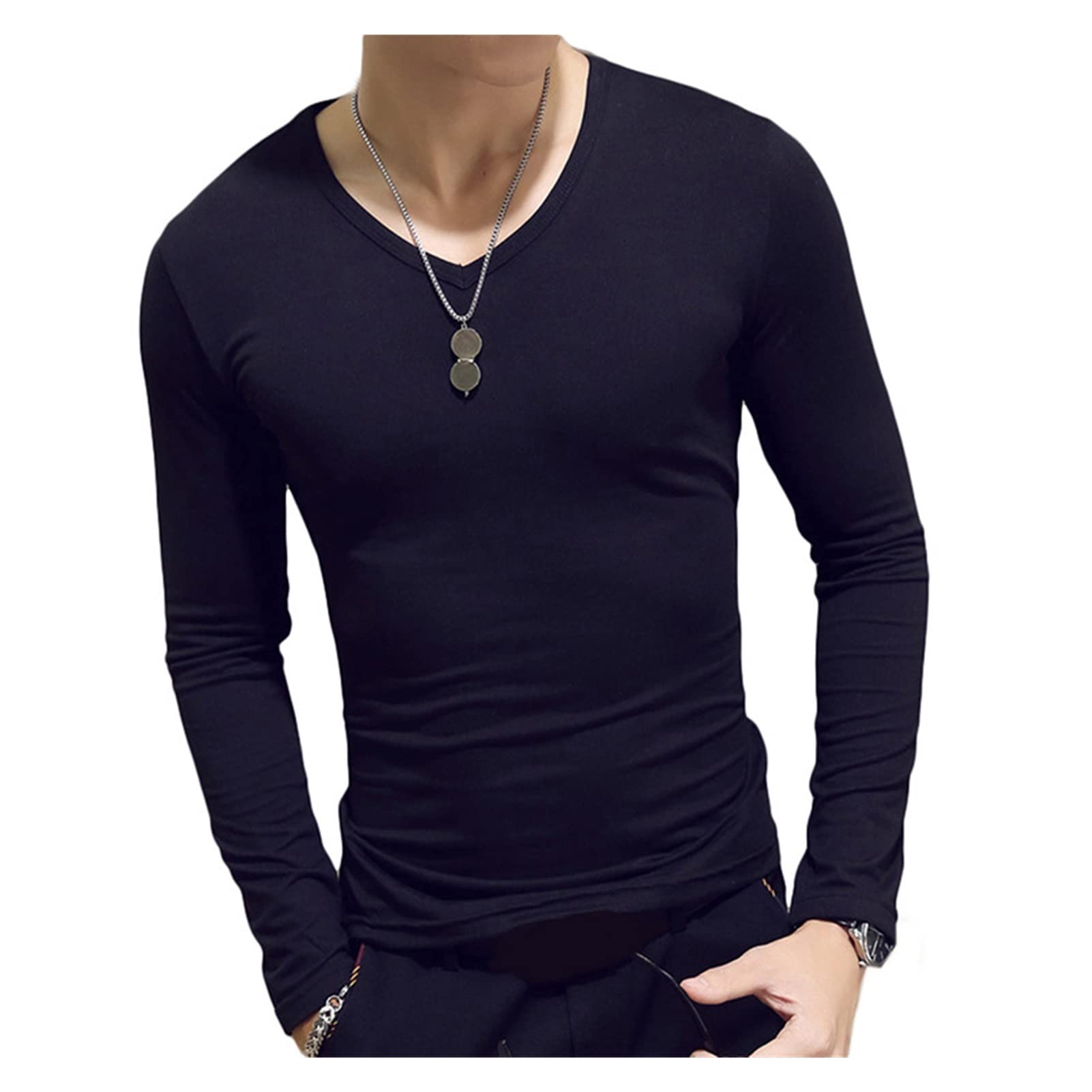 1 Fashion Classic Long Sleeve T Shirt Men Fitness Slim Shirt Solid