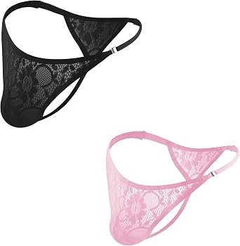 Mens Sexy Lace Thong Underwear - Adjustable Stretch Low Waistband Rise T-back Comfortable Thong