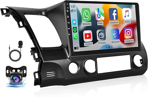 CAMECHO Android 13 Estéreo de coche para Honda Civic 2006 2007 2008 2009 2010 2011, 10.1 pulgadas pantalla táctil inalámbrica Carplay Android Auto