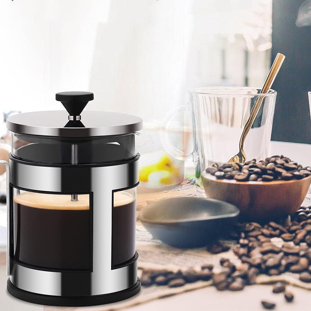 French Press Pot Stainless Steel Plunger With Filters French Coffee Press Heat Resistant Glass Coffee Maker Easy To Clean And Use (Color : Black Size : 600ml)