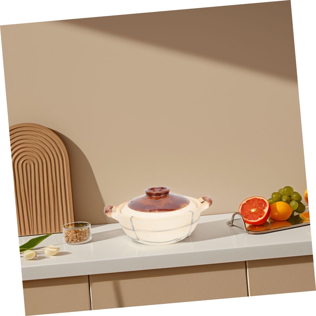 TOYANDONA 2 piezas Cazuela de Barro con Tapa Resistente Altas Temperaturas para Estofados y Sopas Olla de Arcilla Versátil para Horno de Unidades con Mango para Cocina Casera