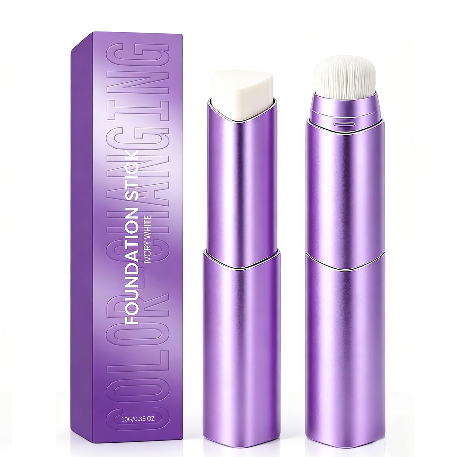 FaceLove Color Changing Foundation Stick 2-Pack, 2-in-1 Foundation Stick with Built-in Blending Brush, Moisturizing Long Lasting Makeup for Deep Skin Tone, Buildable Coverage, Natural Finish
