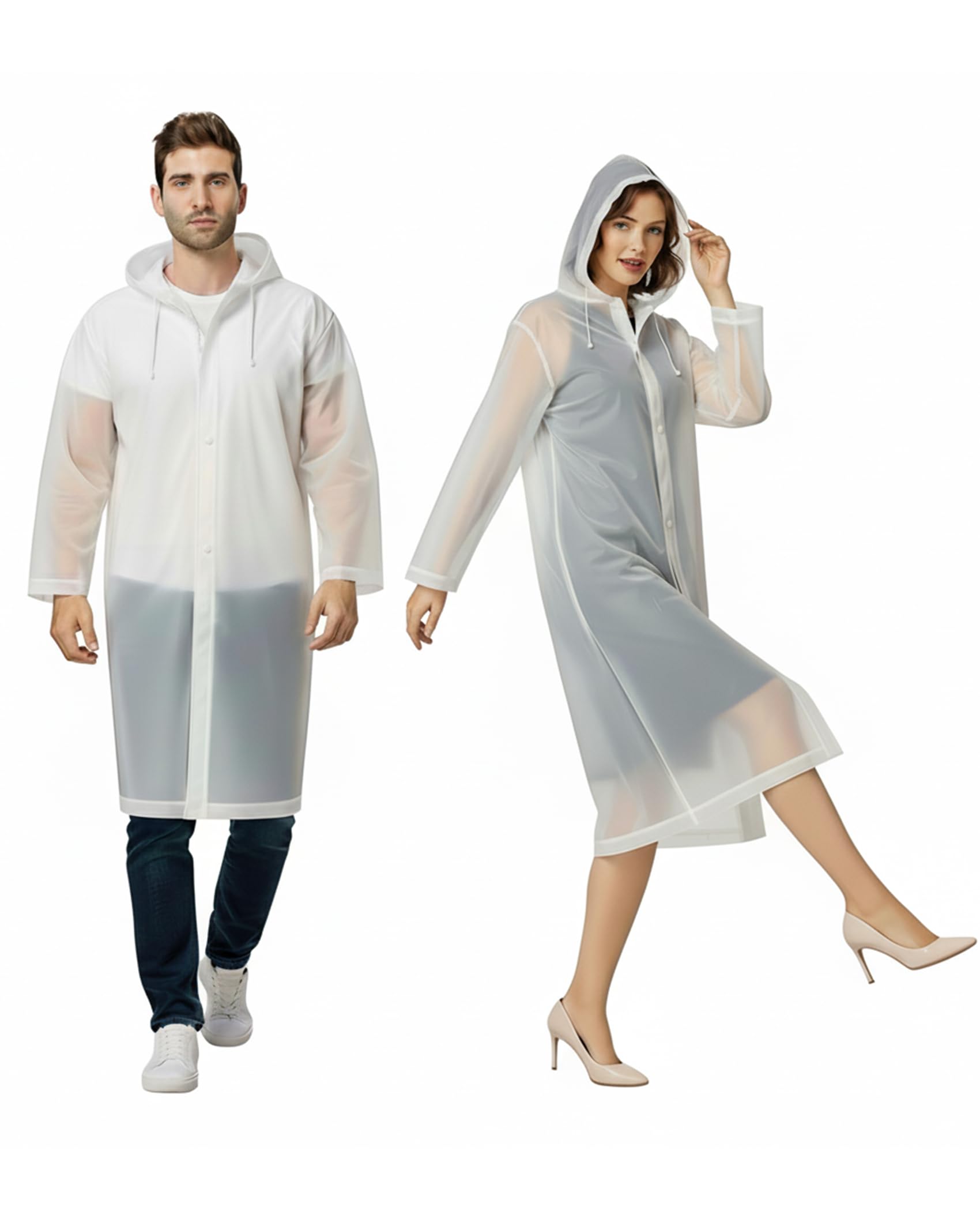 HACER EVA Waterproof Unisex Rain Coat Hooded Full Sleeves Outdoor Men, Women, Boys & Girls Rainwear Poncho Raincoat for Camping, Hiking & Travelling (White)
