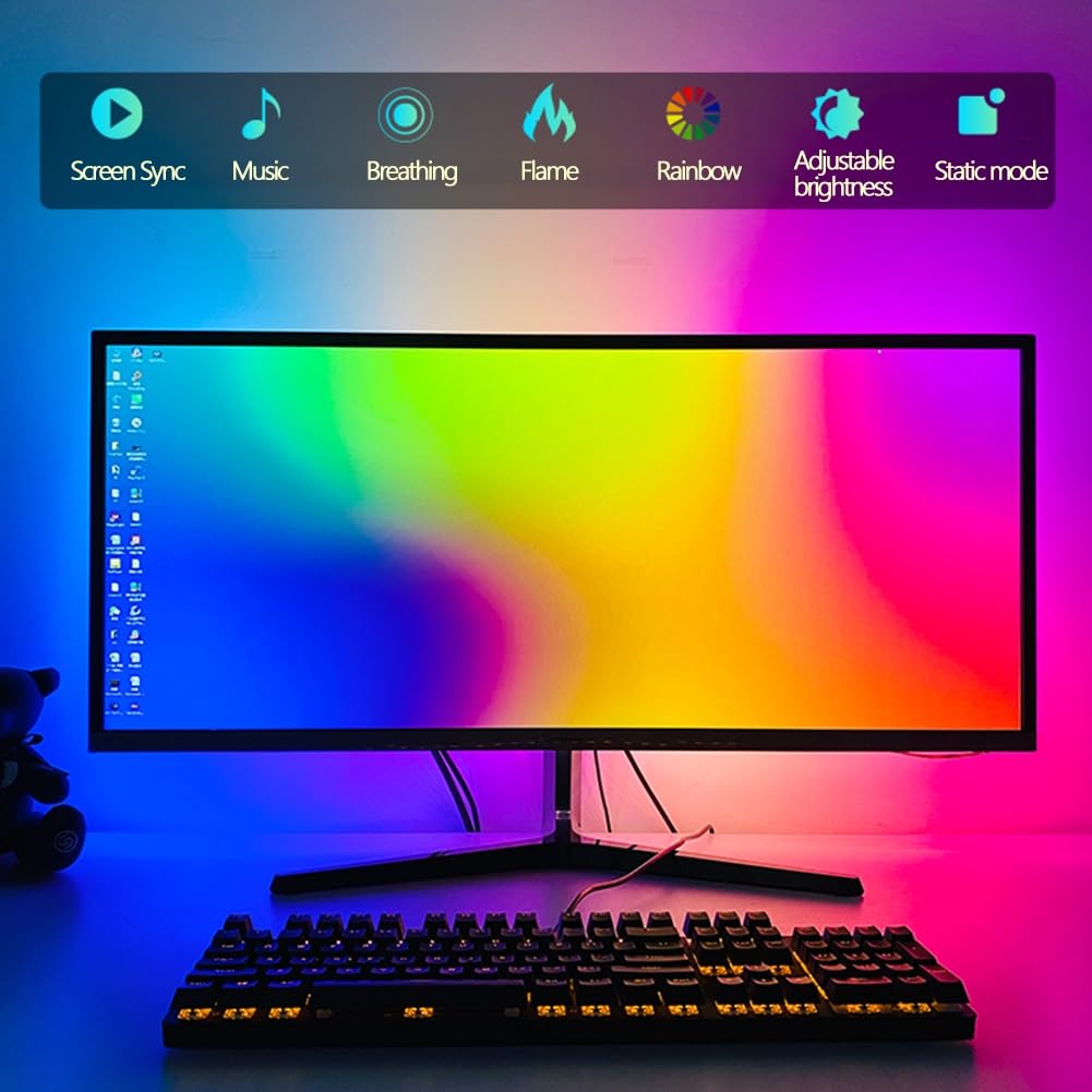 Tło PC z efektem świetlnym ekranu, samoprzylepna taśma świetlna, synchroniczna taśma LED, aplikacja do synchronizacji muzyki, pilot zdalnego sterowania, taśma LED zasilana przez USB, do sypialni/gier
