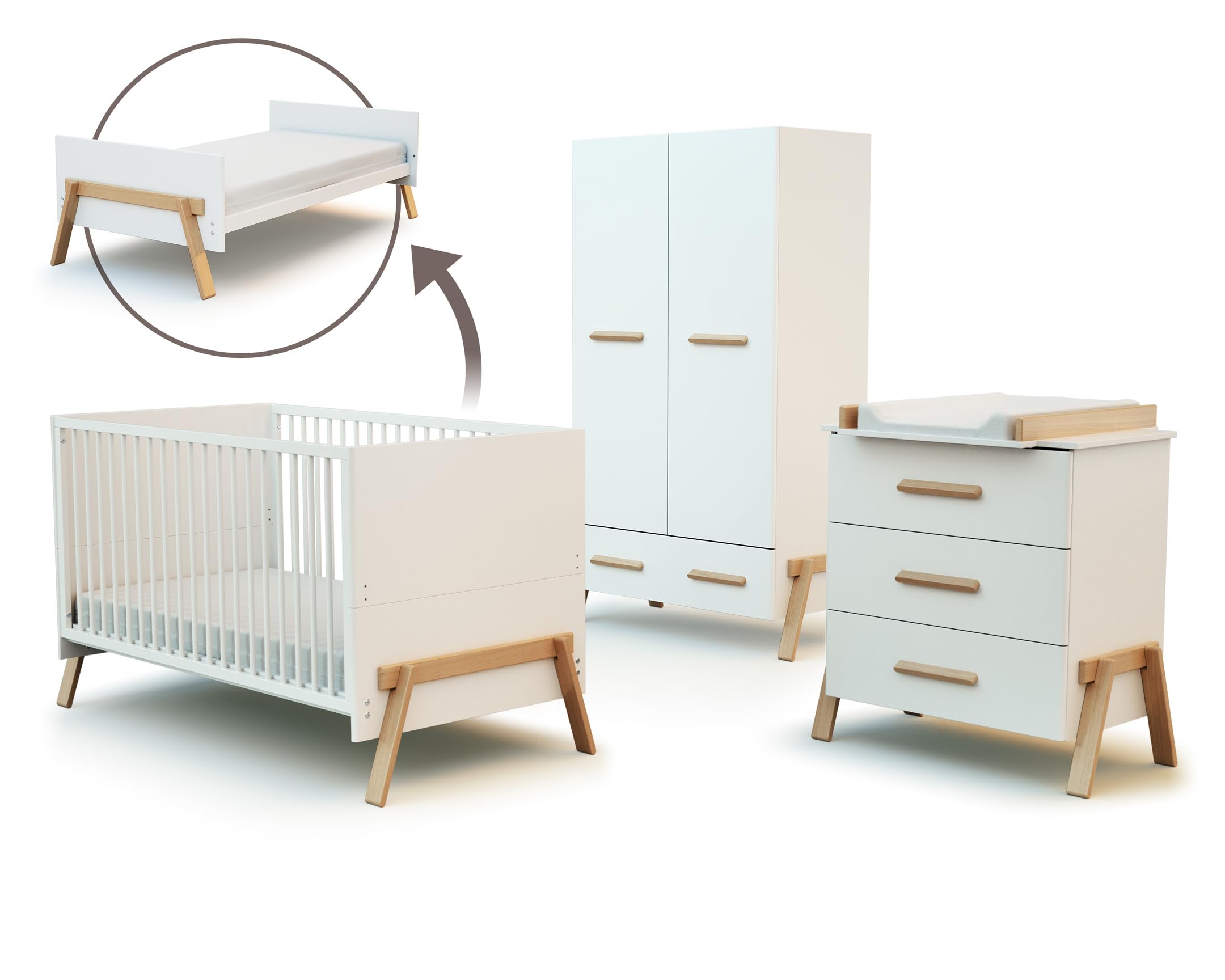 Cameretta completa evolutiva bambini CANAILLE Bianco Faggio natural 70 x 140