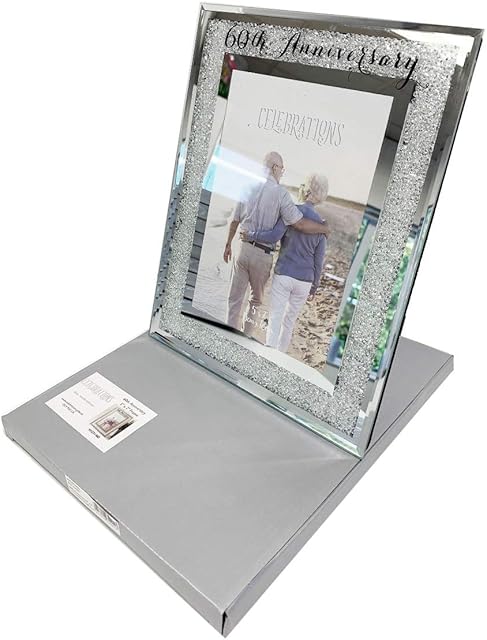 60th Wedding Anniversary Photo Frame Diamond Mirror Glass Crystal Diamante Gift