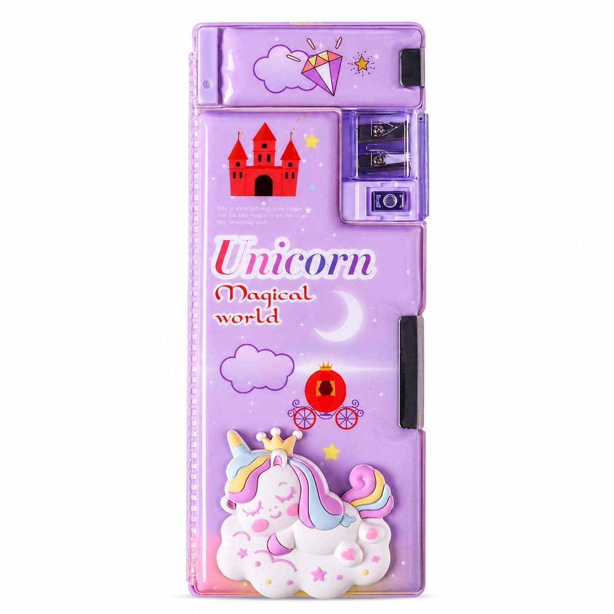 3D Unicorn Pencil Box for Girls, Kids Stationery Case with Sharpener