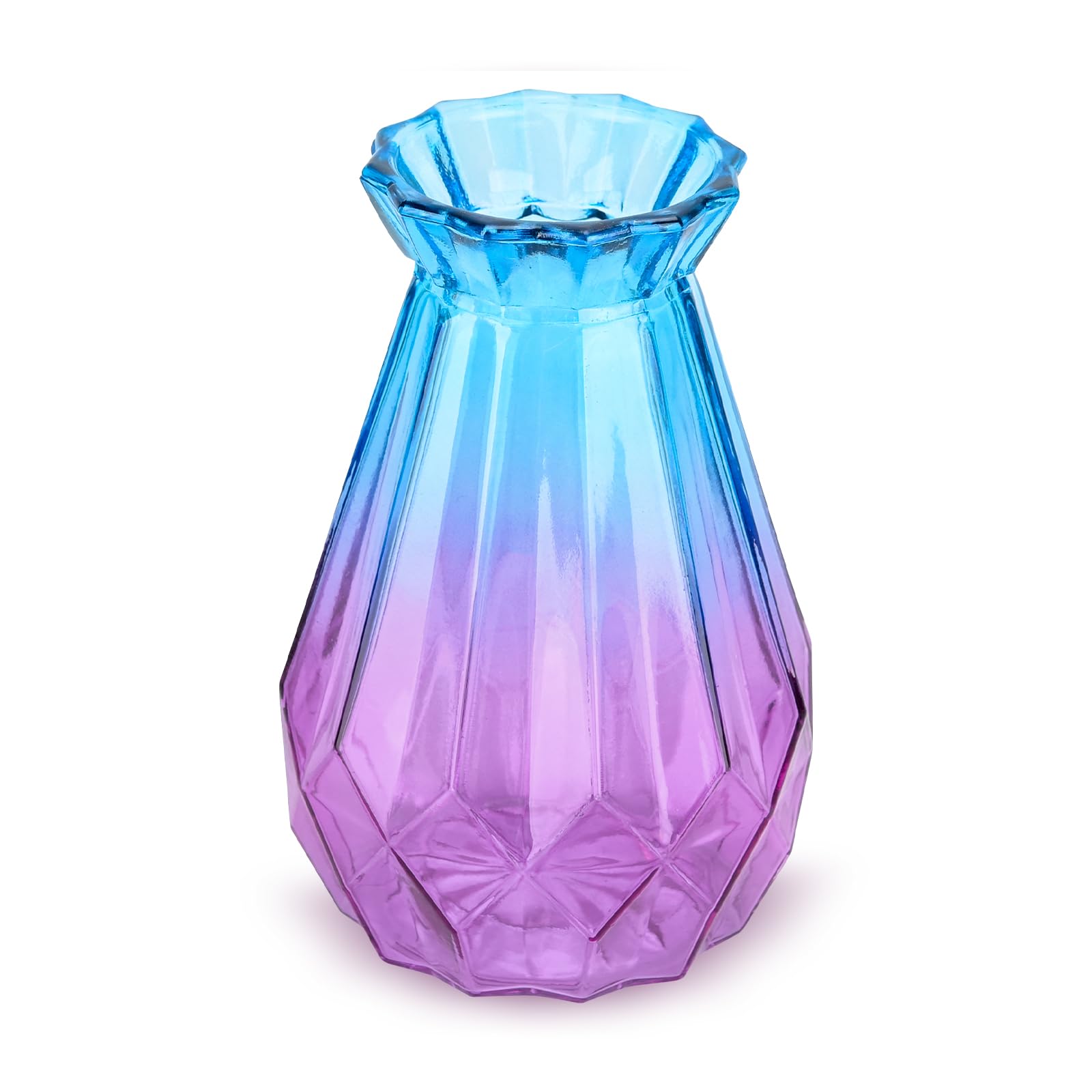 Dutty Gradient Glass Vase Multicolor Vase Geometry Glass Surface Vase Colored Glass Vase, Suitable for Home, Office, Wedding or Floristry (Purple)
