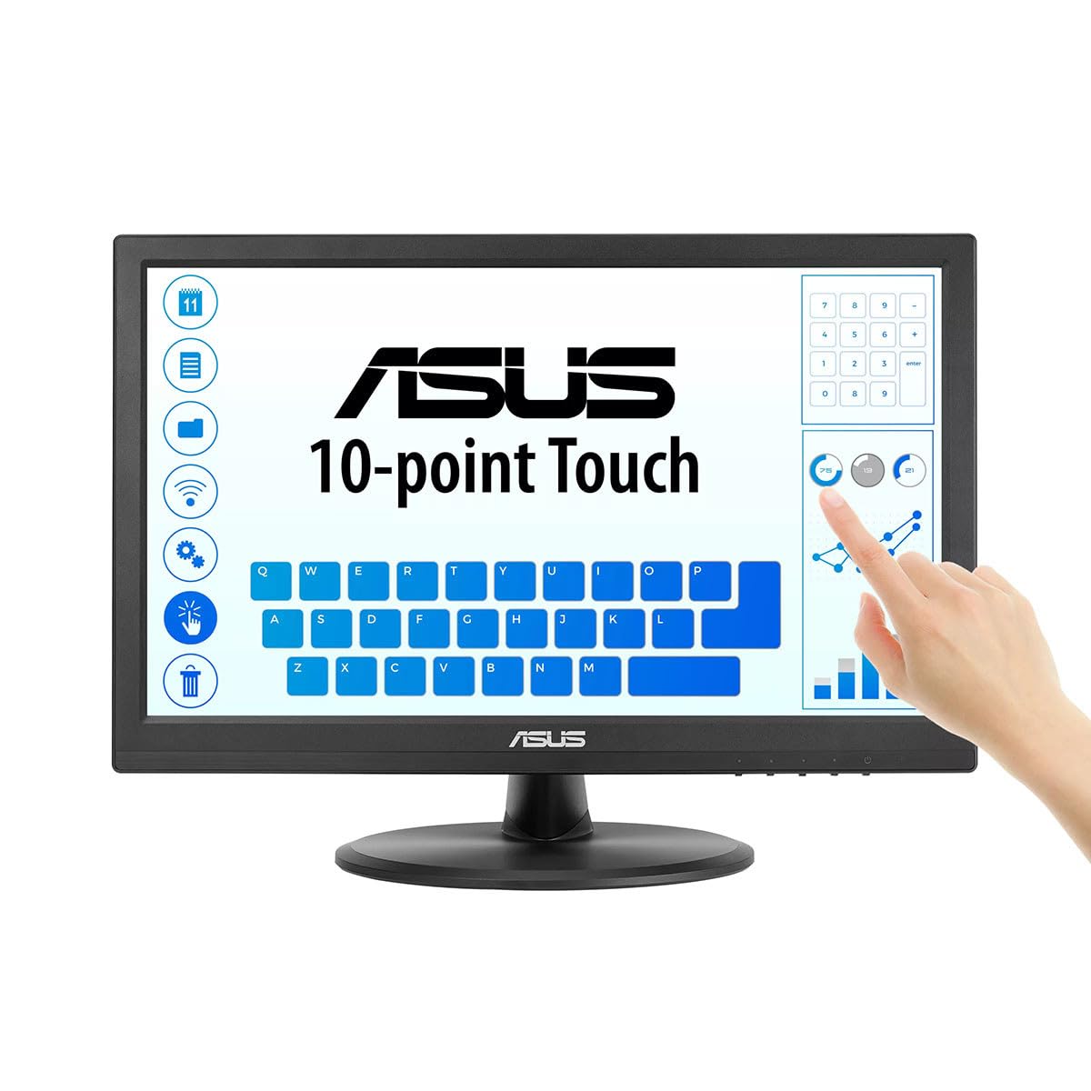 ASUS Monitor táctil 1080P de 15.6" (VT169HE) - Full HD, visualización táctil de 10 puntos, IPS, amplio ángulo de visión, sin marco, cuidado de los ojos, sin parpadeo, luz azul baja, HDMI, cumplimiento Etiqueta Energética