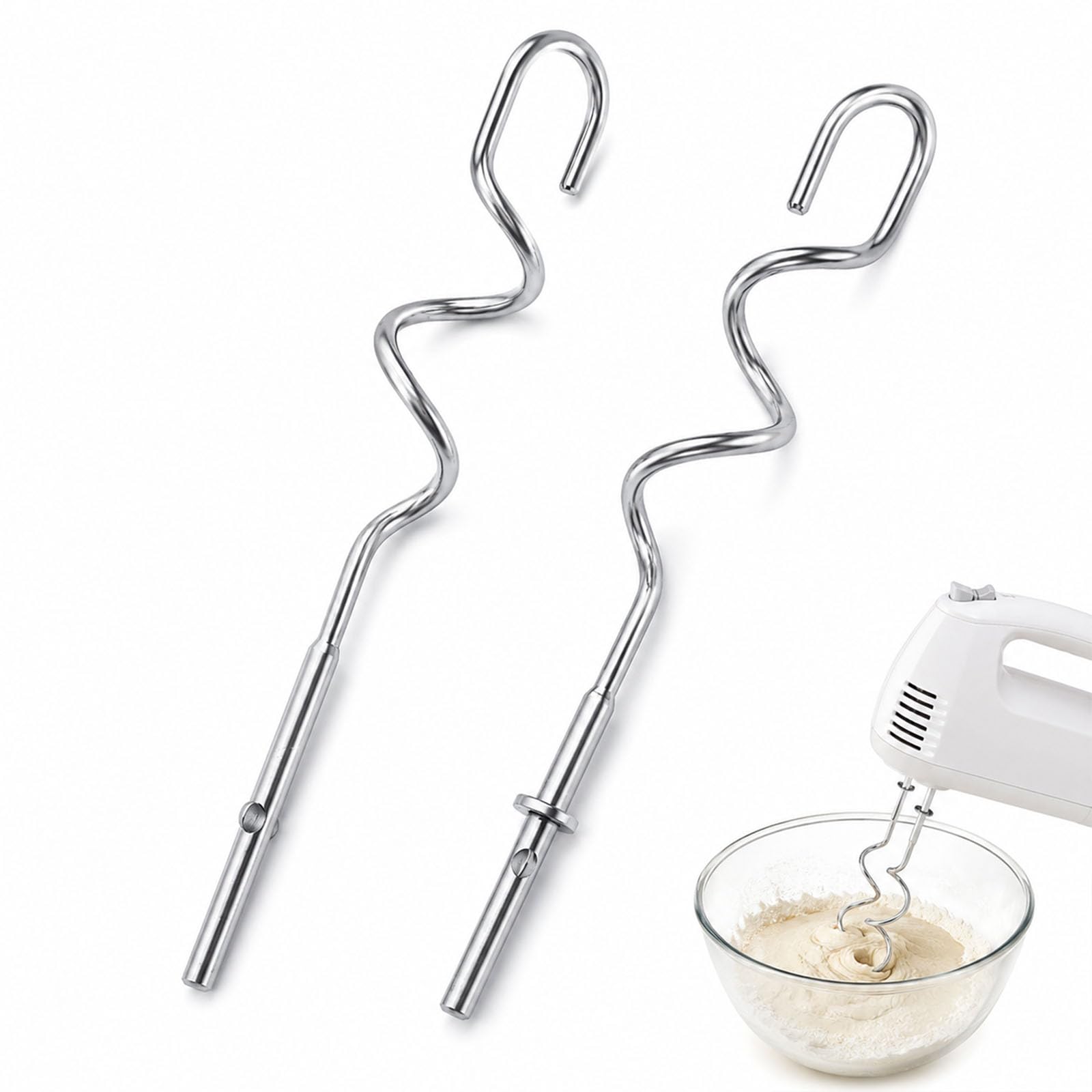 2 Pack Stainless Steel Hand Mixer Dough Hook Replacements for Kitchen-Aid
