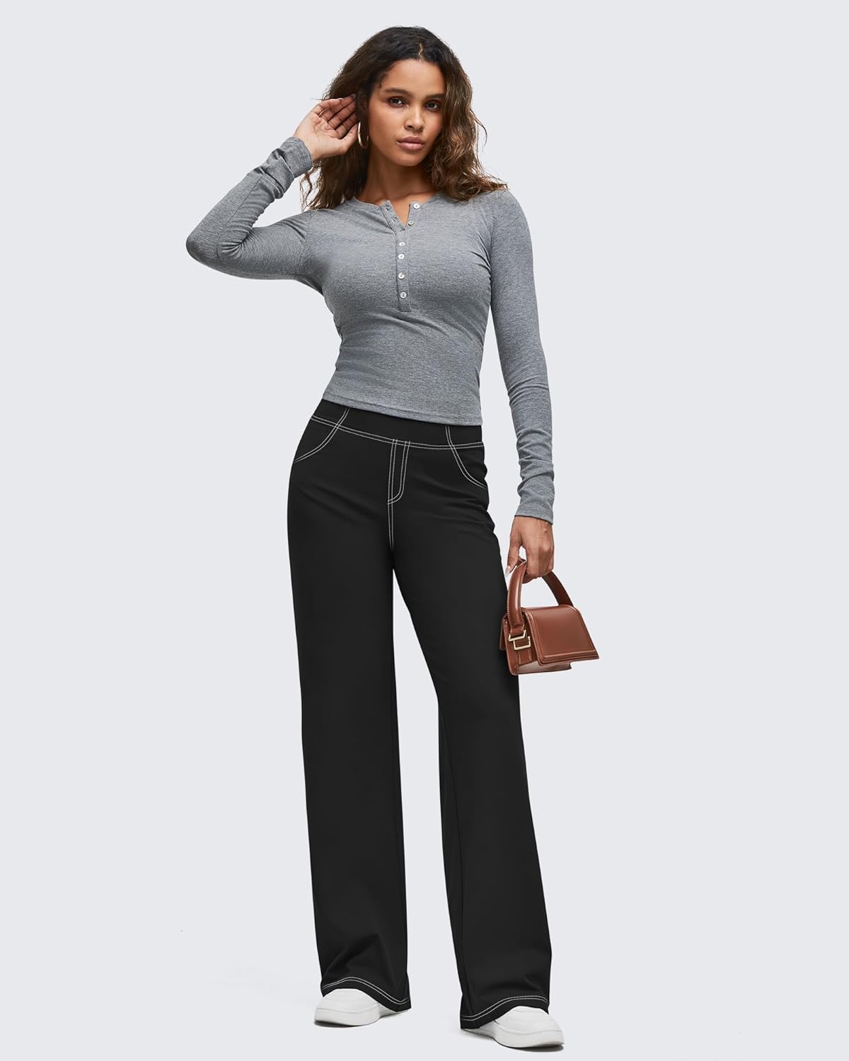 G4Free Women's Wide Leg Pants Casual High Waisted Yoga Pants with 4 Pockets Stretch