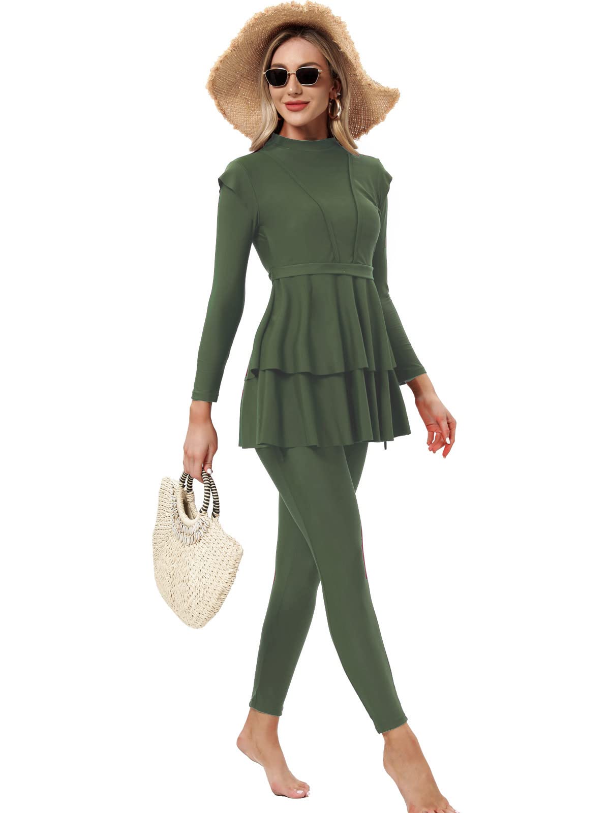 Modest Swimwear for Women Two Pieces Full Coverage Bathing Suit Long Sleeve Burkini Set