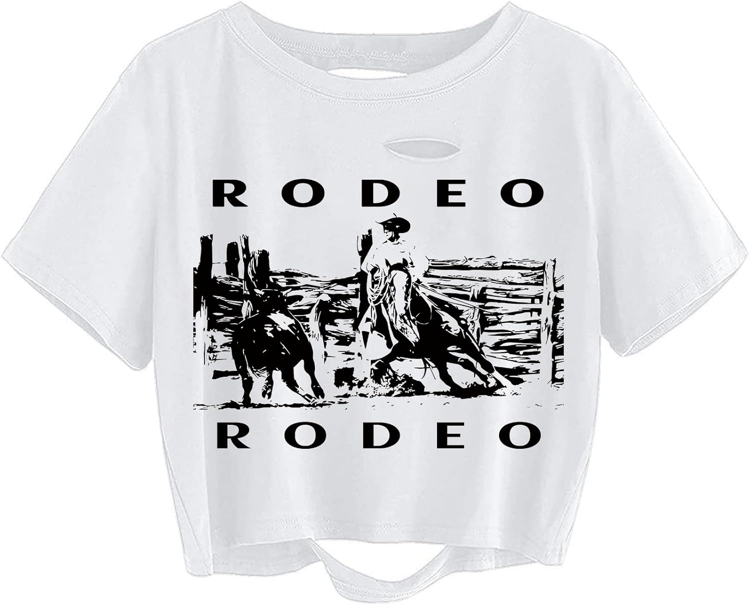 Avanova Women Sun Moon Graphic Distressed Crop Top Oversized Short Sleeve Ripped Tee Shirt