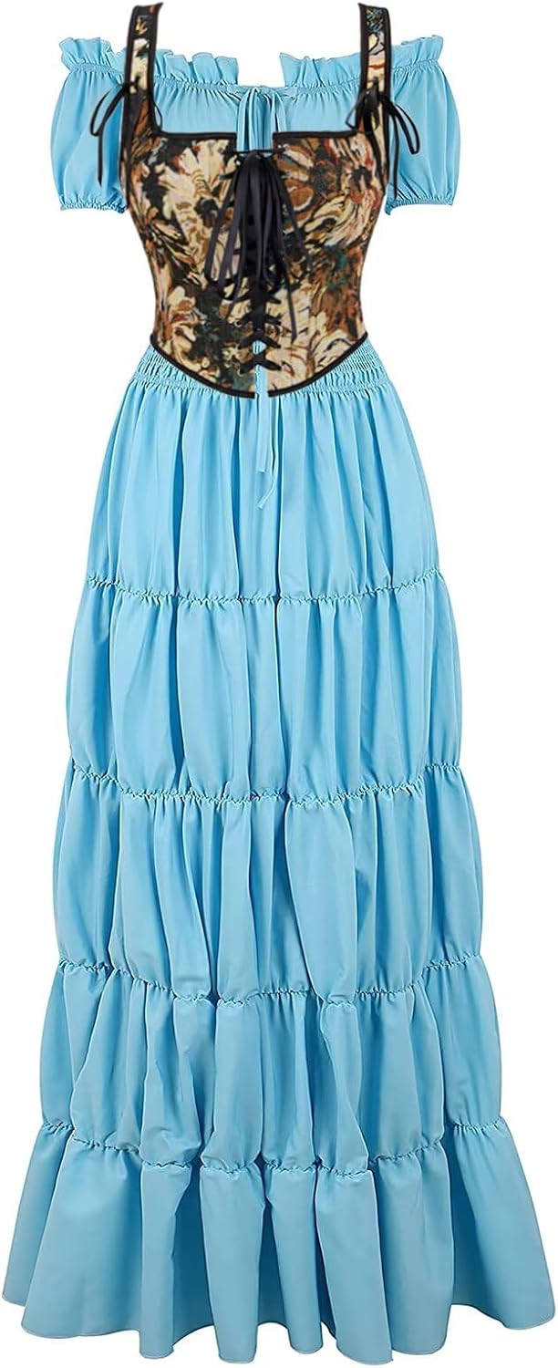 Women Corset Dress 2 PieceMaxi Renaissance Medieval Peasant Halloween