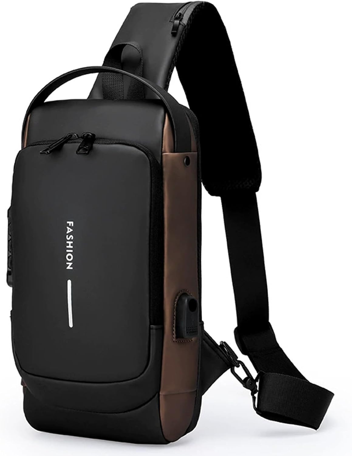 Anti-Theft Sling Bag for Men Waterproof Crossbody Bag with Combination Lock & USB Charging Port Lightweight Chest Backpack for Travel Hiking (Black)