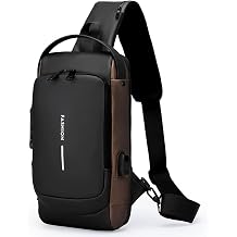Anti-Theft Sling Bag for Men Waterproof Crossbody Bag with Combination Lock & USB Charging Port Lightweight Chest Backpack for Travel Hiking Black
