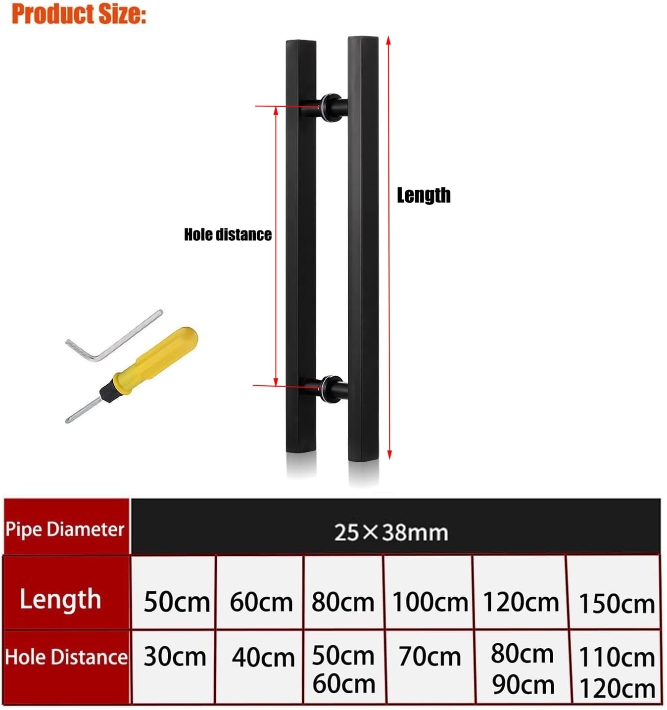 Commercial Entry Door Handle, Black Steel Push Pull Door Handle, for Shower Glass Door/Door/Interior Exterior Door/Black/80 * 50Cm