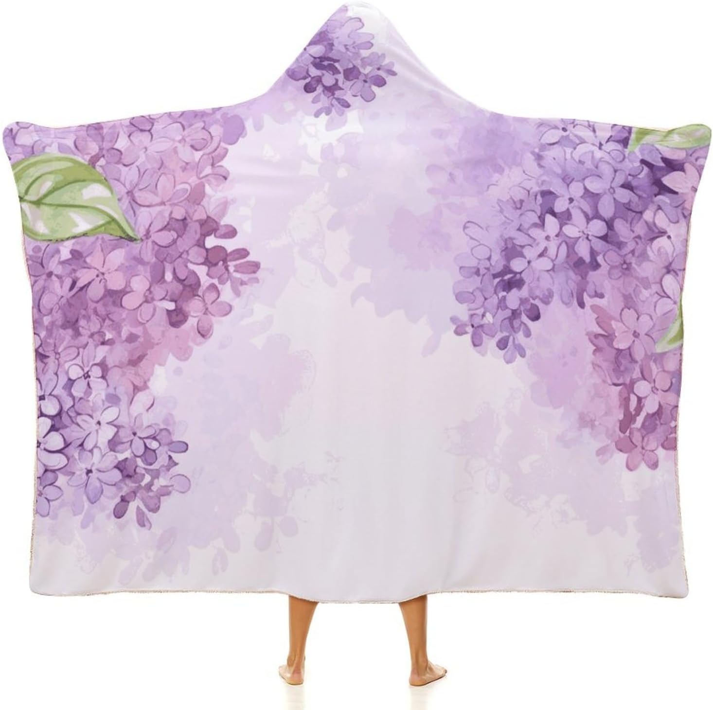 Framing Lilac Flowers in Blossom Hooded Blanket Cozy And Functional,Wearable Blanket Hoodie for Women Men,Blanket Poncho Presents60 x80
