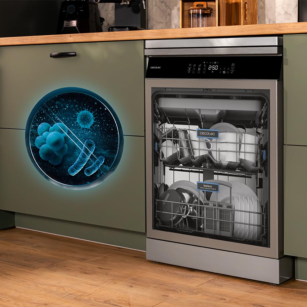 Cecotec Lavastoviglie 60cm Bolero Aguazero 6800 Inox A. 14 Coperti, Basso Consumo, Motore Inverter Plus Duo, 8 Programmi, Lavaggio Automatico, Pulizia a Vapore, Pulizia Interna e Mezza Carica