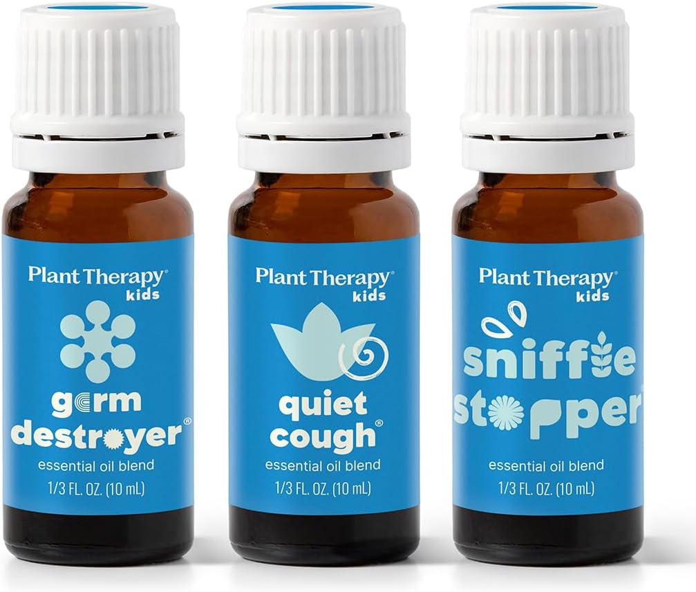 Kids Feelin' Good Essential Oil Blend Set, Includes: Germ Destroyer, Quiet Cough, Sniffle Stopper 100% Pure, Undiluted, Natural Aromatherapy 10 mL (1/3 oz)