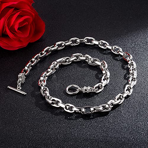 Dankadi Men Solid 925 Sterling Silver Cable Rolo Link Chain Necklace Women 9Mm &10Mm-Curb Cuban Chain Thick Big Choker 18" 20" 22" 24" 26 "28" 30" Fine Jewelry Gift (18 Inches, Width 9Mm) #TOP7