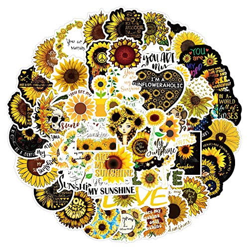 Sunflower Aesthetic Stickers You are My Sunshine Stickers Pack 50Pcs Funimost Vinyl Waterproof Stickers for Water Bottle Laptop Scrapbook Phone Guitar Flower Stickers for Kids Teens Girls(Sunflower)