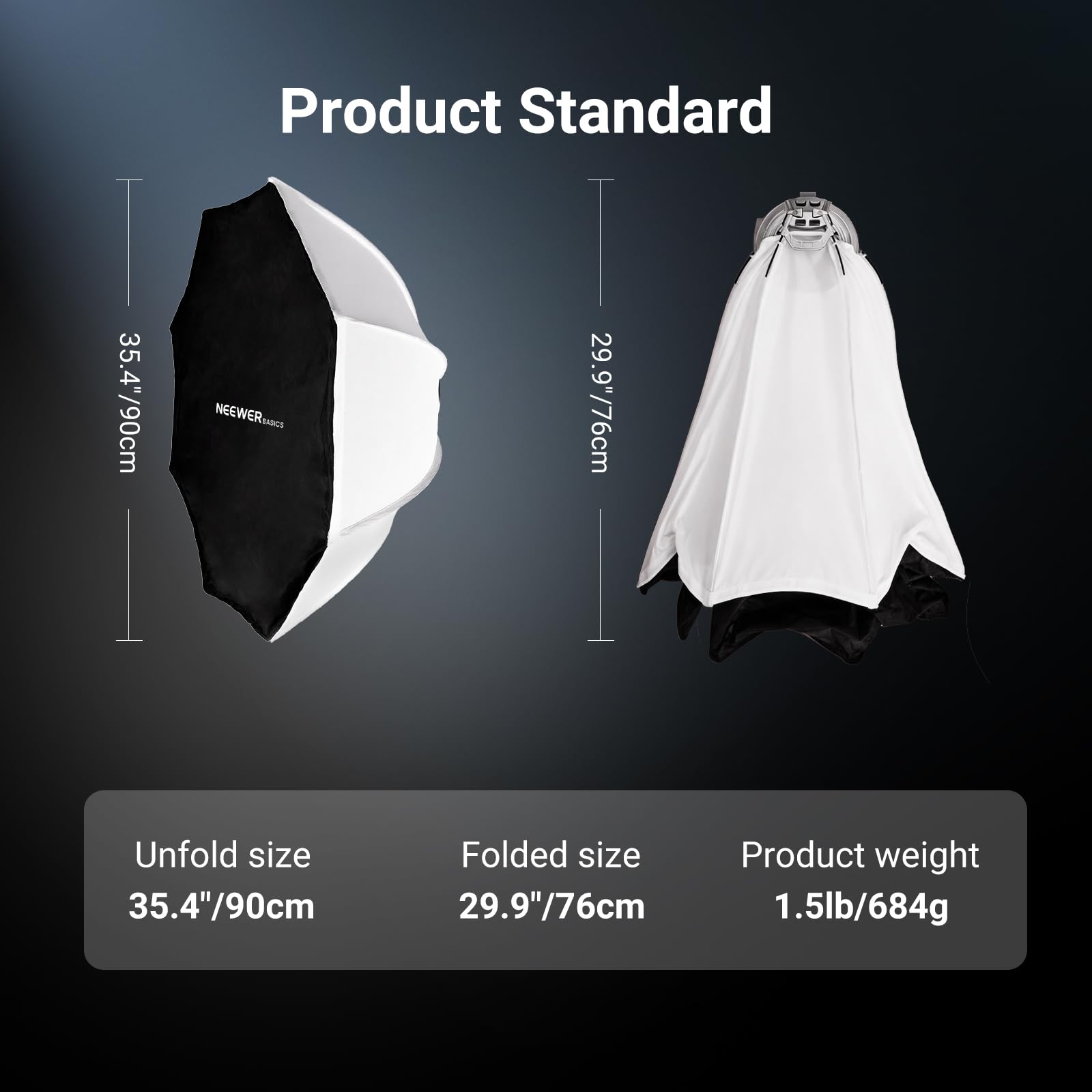 NEEWER Basics Softbox odwrócony ośmiokątny uchwyt Bowens (zdejmowany), 35,4 '' Zestaw oświetleniowy Soft Box Natychmiastowe składane do AS600B CB300B FS600B FS600C FS300B FS230C Q6 Q4 Pro S102-400W