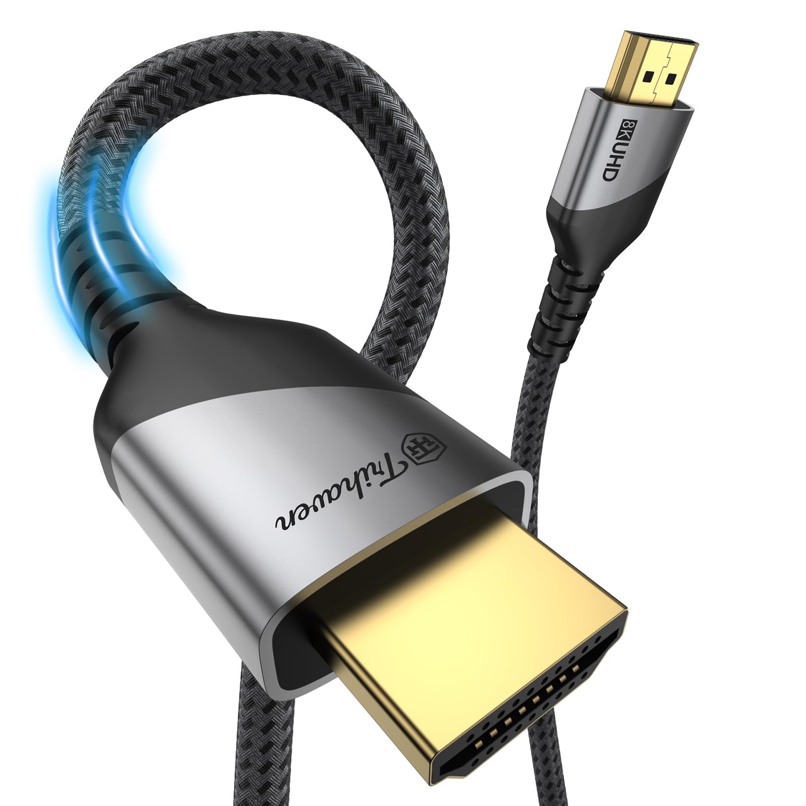 Cavo HDMI 2.1 8K a 60 Hz, 4K a 120 Hz, cavo HDMI intrecciato ad altissima velocità 48 Gbps con HDR dinamico, eARC, Dolby Vision e 3D, compatibile con TV, monitor, laptop, PS5, Xbox Series X