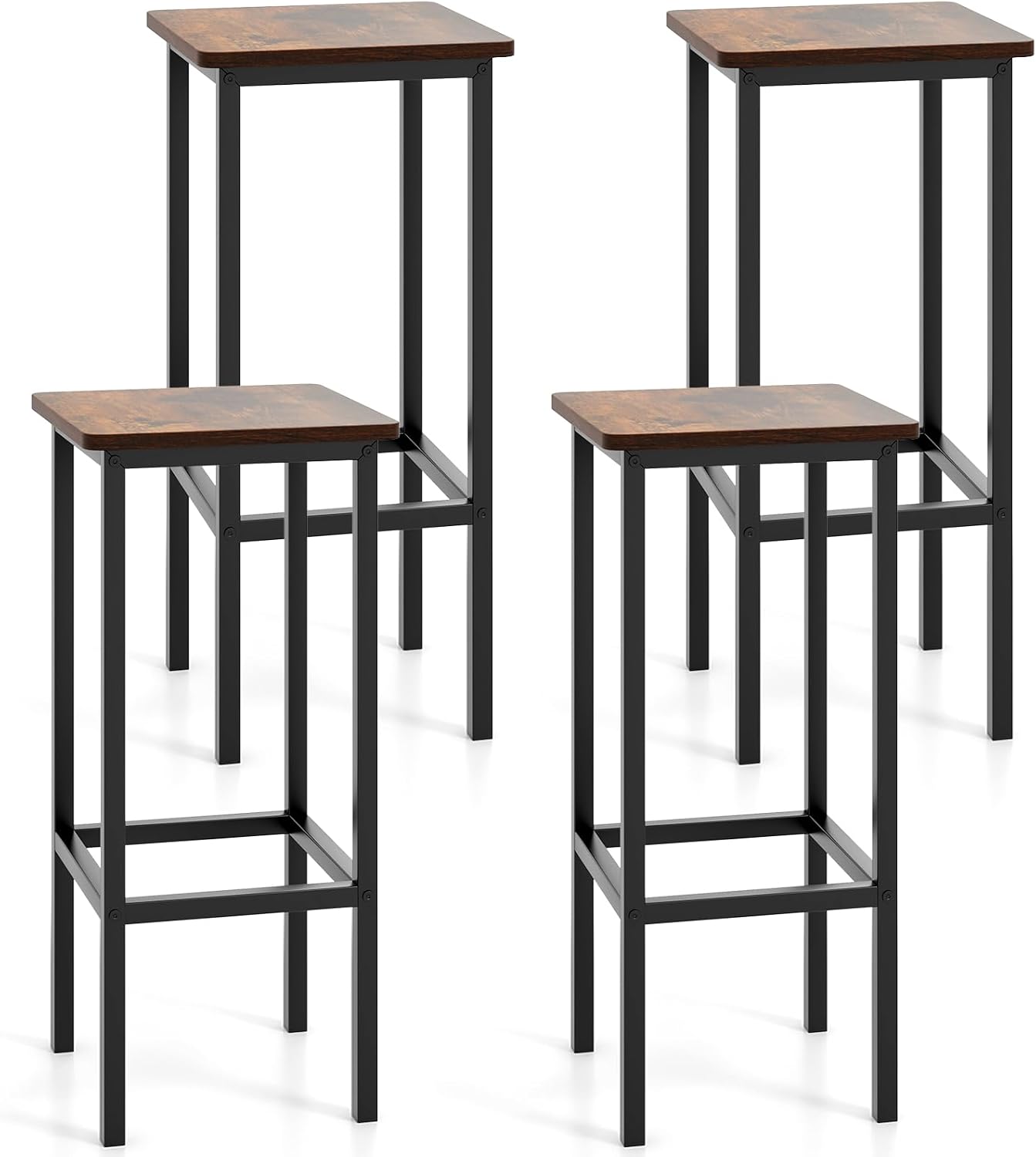 GOFLAME 26" Square Bar Stools Set of 4, Counter Height Stools with Metal Frame, Ergonomic Footrests, Industrial Backless Kitchen Bar Chairs for Dining Room, Living Room, Kitchen Island, Rustic Brown
