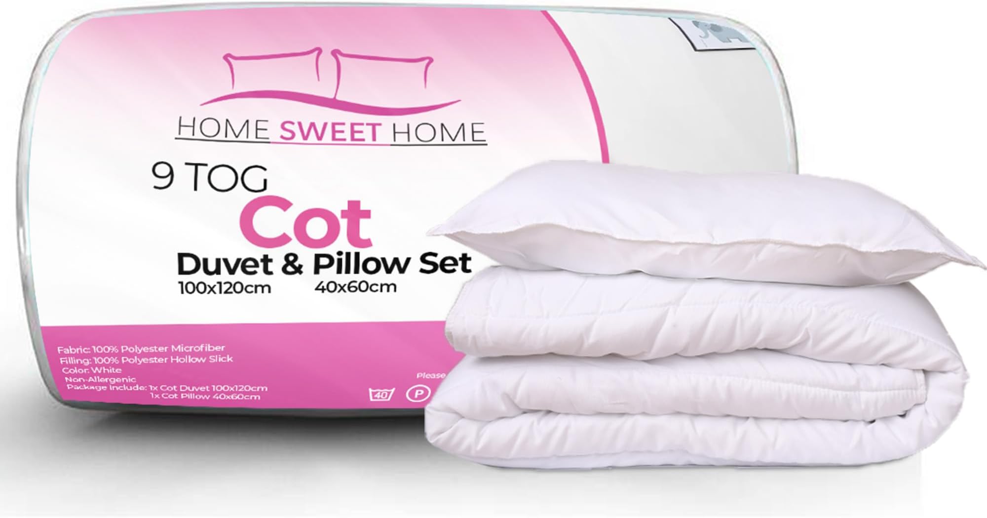 Home Sweet Home UK Toddler Cot Duvet And Pillow Set - 100% Microfiber Anti Allergy 9.0 Tog Junior Baby Duvet And Pillow Set - Toddler Bedding Cot Duvet Set 100 x 120 cm