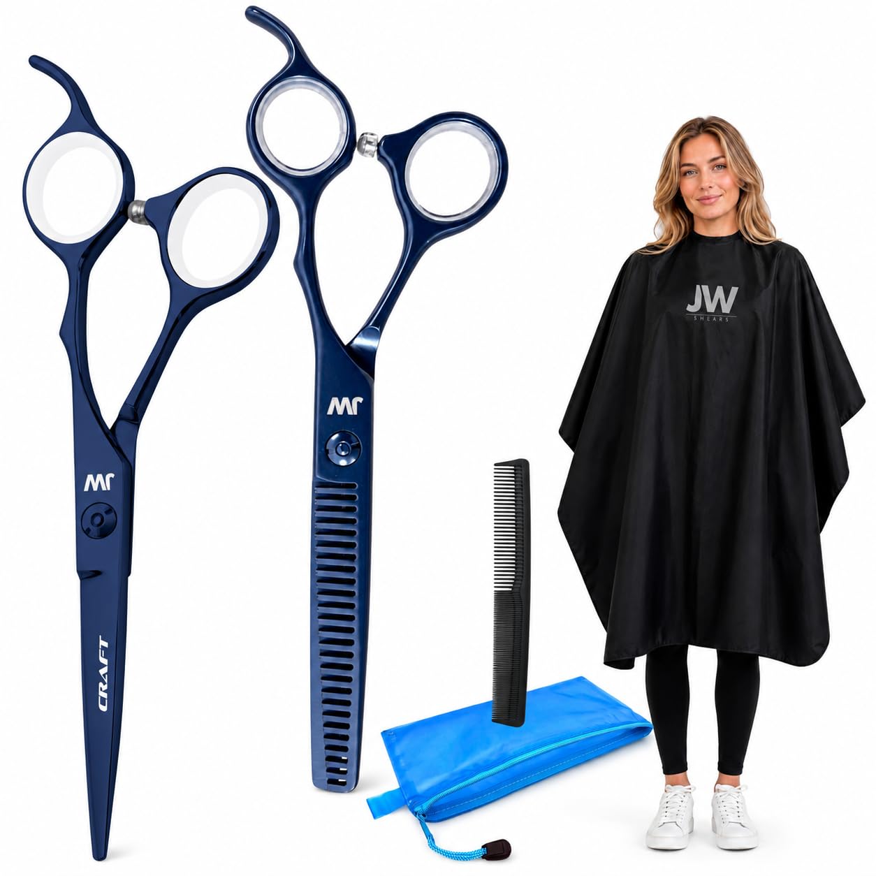 Jw Shears Silver Jw Professional Shears And Thinner Crx Series Combo, Cape, Comb & Case - Barber & Hair Cutting Scissors/Shears Stainless Steel
