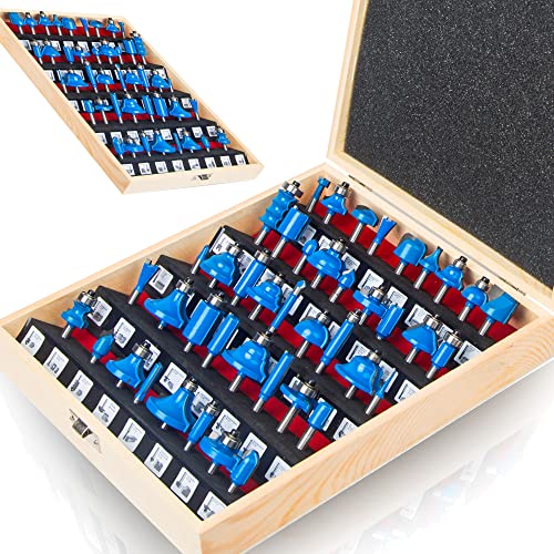 LEATBUY Router Bits Set 41 PCS Router Bit Set 1/4 Inch Shank Woodworking Molding Cutter Tongue Groove Wood Milling Router Bits Sets Drilling Tool for Door Table Cabinet Shelve Wall(SL-7)