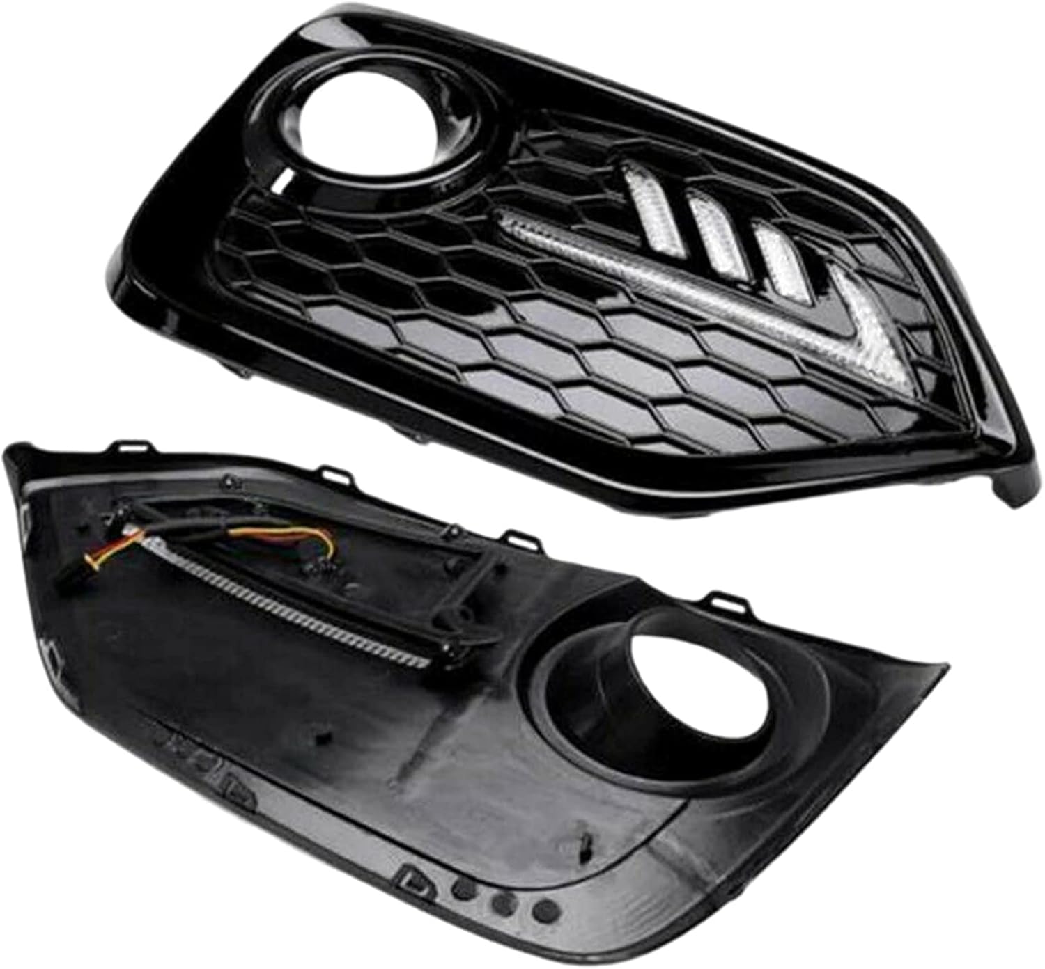 Black Fog Lights Cover with Daytime Running Light for 2016 2017 2018 2019 2020 2021 Honda Civic,Driver and Passenger Side Pair Fog Lamp Cover Bezels with LED DRL