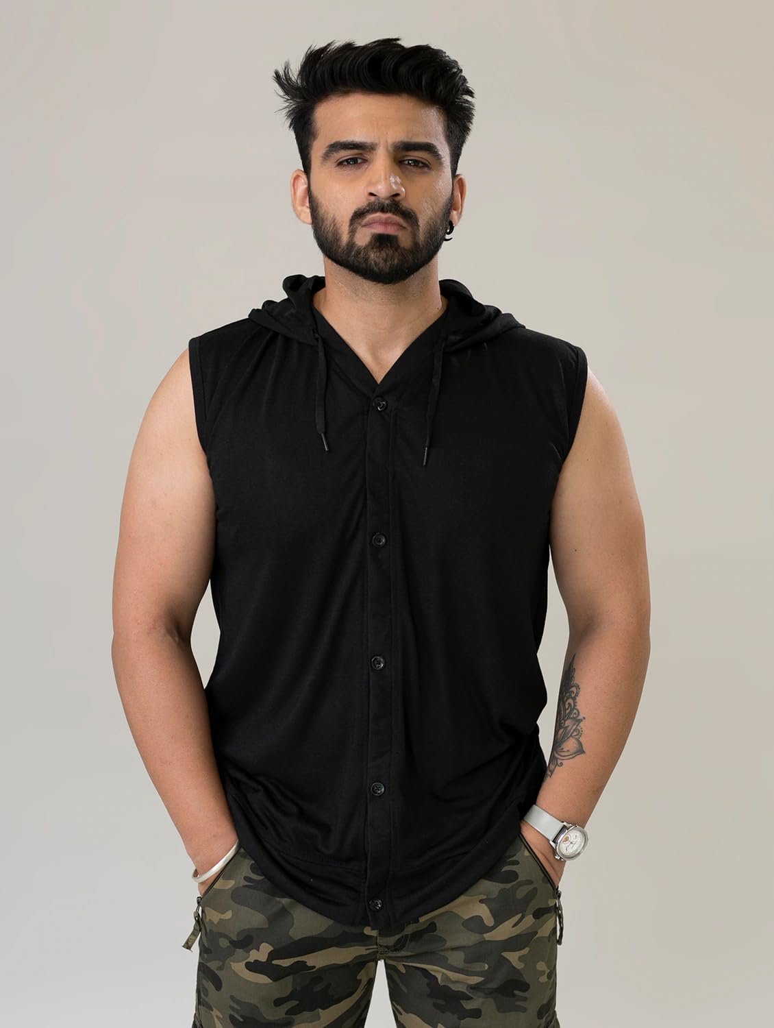 tfurnish Casual Men's T-Shirt Sleeveless Hooded Neck-picture-14