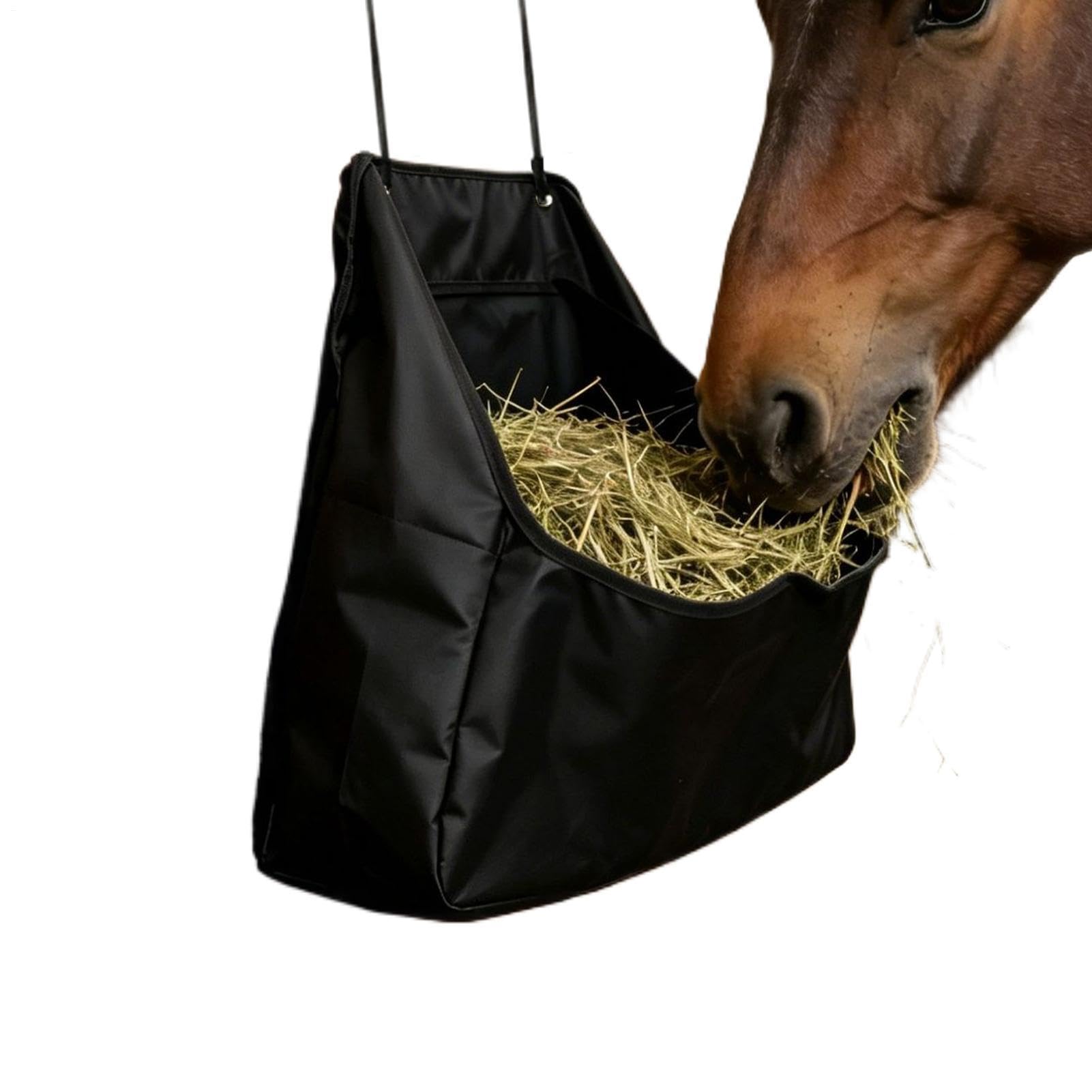 Porta alimento de heno impermeable con abertura grande para caballos y ganado en establos