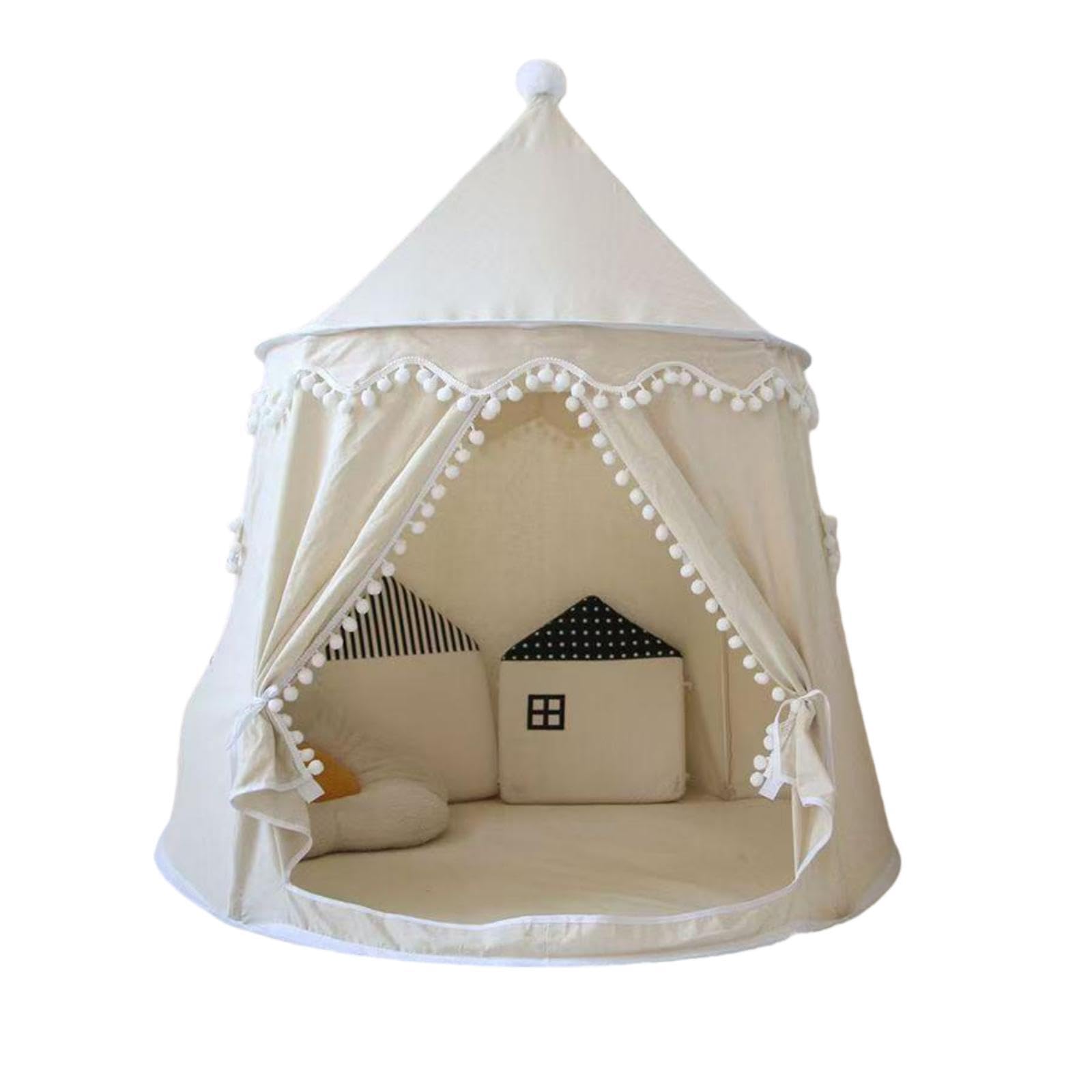 Kids Teepee Tent, Foldable Indoor Play Tent with Window & Tie Curtain, Portable Kids Playhouse for Bedroom, Nursery and Playroom, Light Beige